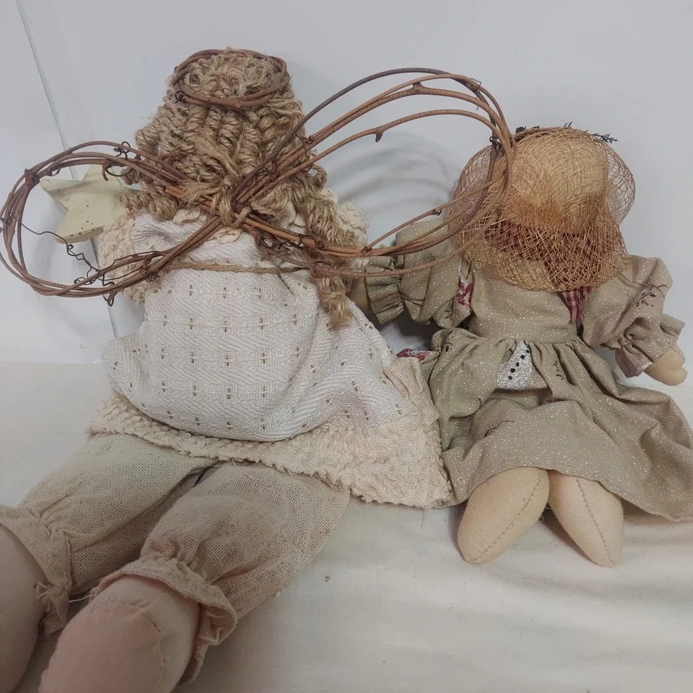 Charming Angel &‎ Snowman Duo Plush Dolls Rustic Country Farmhouse Decor Set